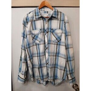 BKE Western Shirt Mens XL Blue White Plaid Slim Fit Pearl Snap Pockets